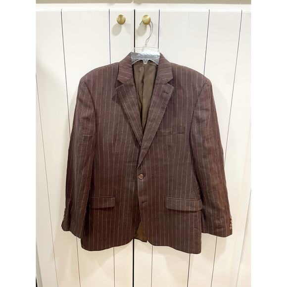 Ralph Lauren Men’s Brown Pinstripe Linen Blazer Vintage 41R - Picture 1 of 8